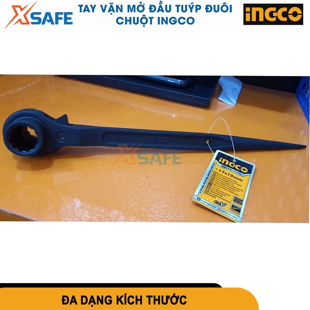 Cờ lê đầu tuýp đuôi chuột INGCO size 19-24mm tay vặn mở ốc thép cr-v cứng cáp không gỉ - chính hãng - xsafe
