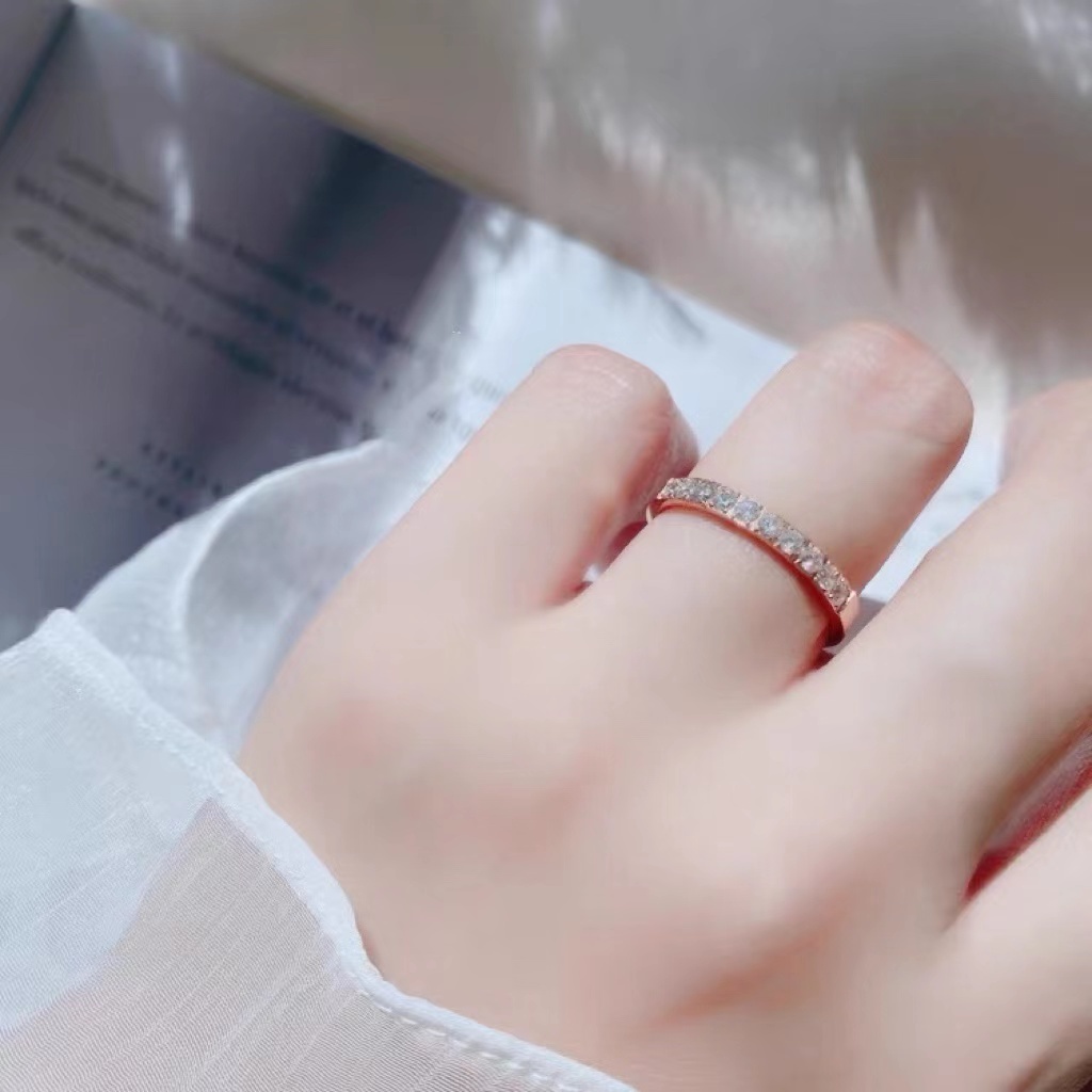 Nhẫn Kim Cương Bằng Thép Không Gỉ Mạ Vàng Hồng 18K Không Phai Màu Phong Cách Nhật Hàn Đơn Giản Dễ Phối Đồ