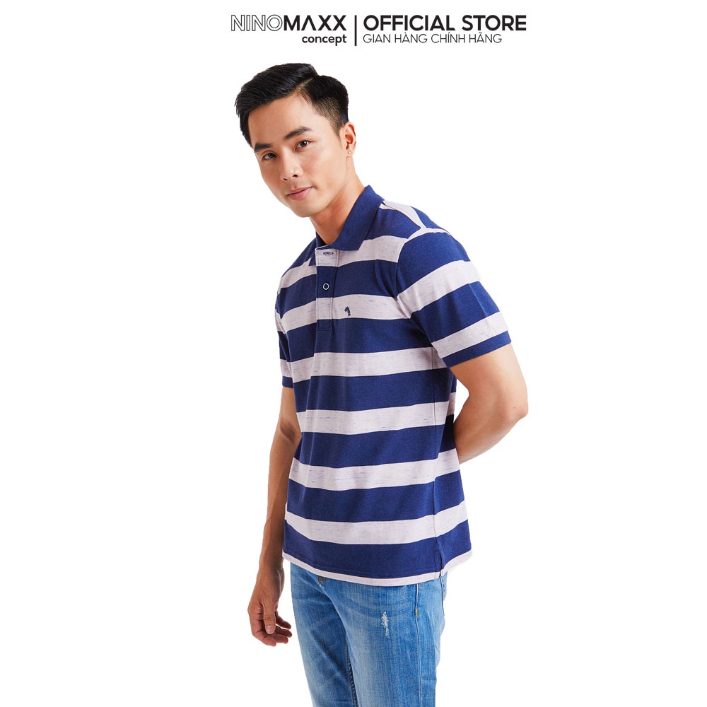 Ninomaxx Áo Thun Polo Nam cổ bẻ có sọc ngang xanh trắng – 1906002