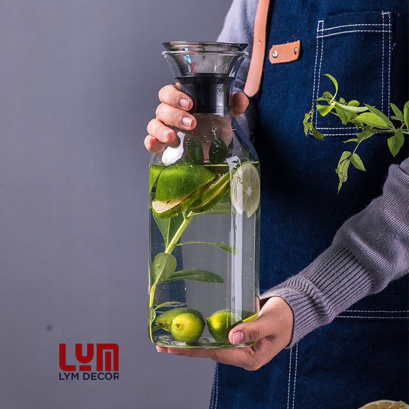 (SẴN) Bình detox dáng trụ, bình rót rượu vang decanter - thủy tinh chịu nhiệt cao cấp Borosilicate k chì