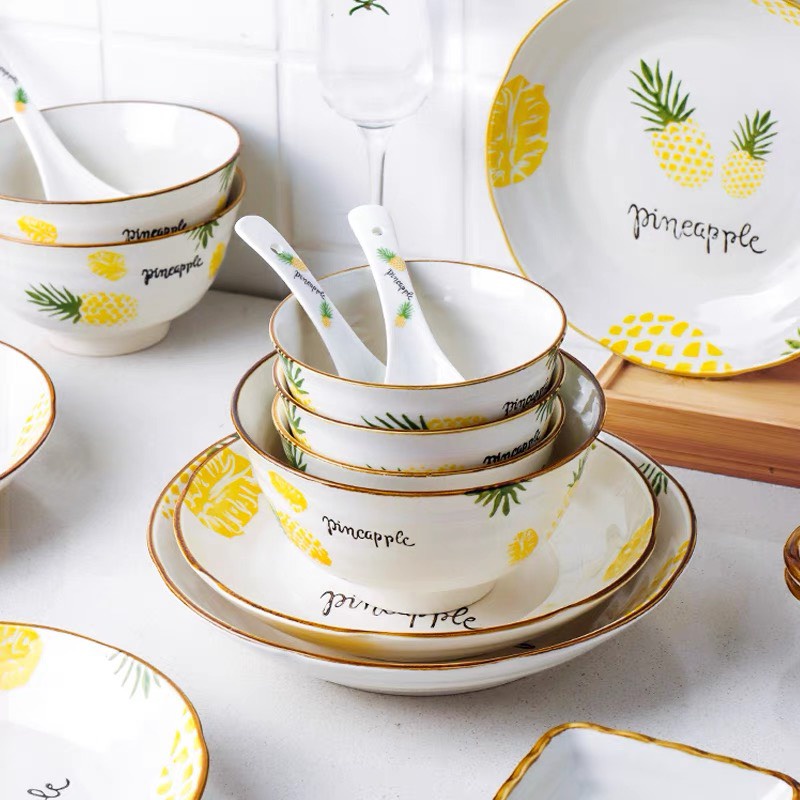 Bộ Bát Đĩa 🍍 Hình Quả Dứa Chén Dĩa Dễ Thương Bát Ăn Cơm Đĩa Tô Sứ Decor Cute Đẹp Cao Cấp