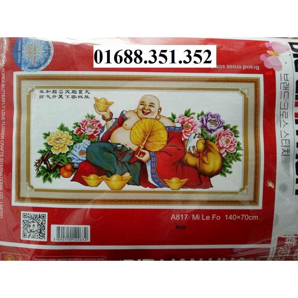 Tranh thêu chữ thập Phật di lạc A817 140X70CM