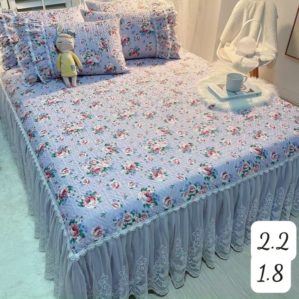 [ LOẠI 1] Bộ Thảm Ga giường Kèm 2 Vỏ Gối Nỉ Nhung Phối Bèo Dài Công Chúa Siêu Xinh, Mẫu Mới Nhất 2022 đủ Kích Thước