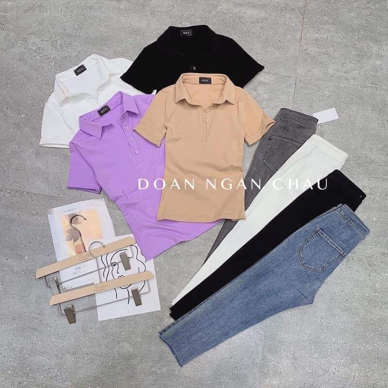 áo thun nữ dáng ôm cô bẻ chất đẹp - Áo pull cổ bẻ nhiều màu sắc | BigBuy360 - bigbuy360.vn