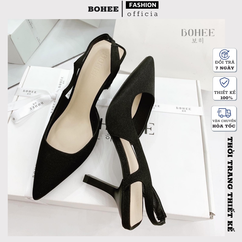 Giày cao gót nữ 7cm phối SATIN sang chảnh mũi nhọn thanh lịch BOHEE GD18