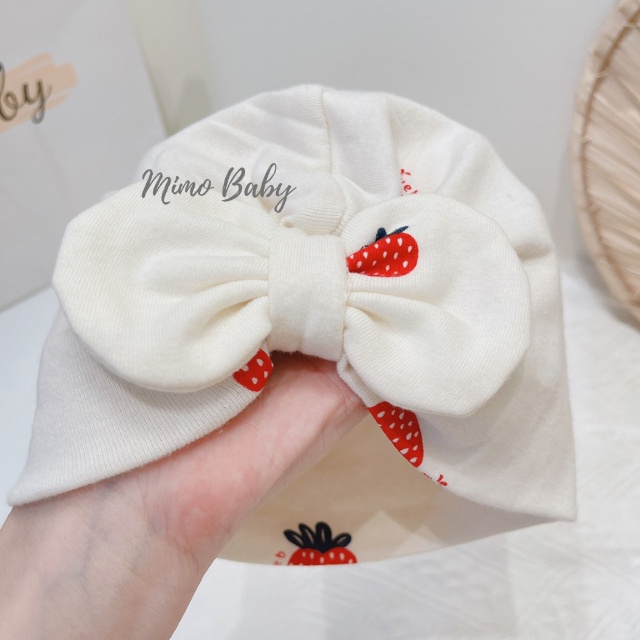 Mũ nón turban màu trắng kem họa tiết quả dâu xinh xắn cho bé MTB88 Mimo Baby