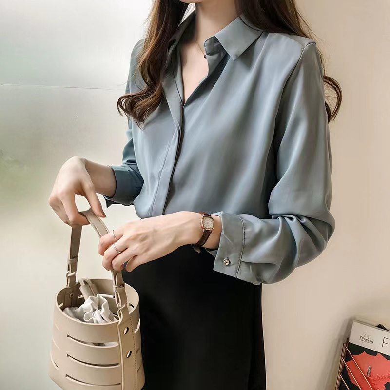 Áo Sơ Mi Nữ Tay Dài Dáng Rộng Màu Trơn Chất Liệu Vải Voan Phong Cách Hàn Quốc Thời Trang Mới