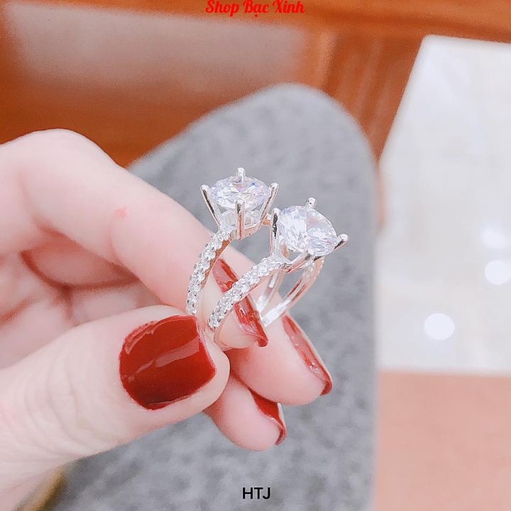 Nhẫn bạc nữ KWJ, bốn chấu full đá.