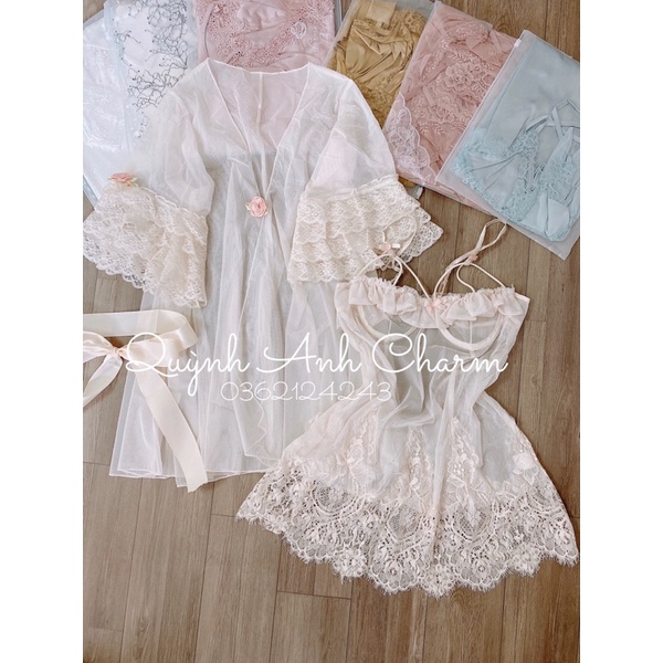 Sẵn sỉ _ Set choàng ren 2 món, đồ ngủ phối ren kèm áo choàng ngủ siêu quyến rũ SP001