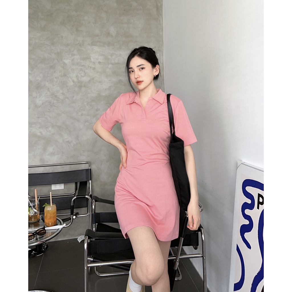 Đầm body thun ôm dáng tay ngắn cổ Polo - Hàng chất lượng cao