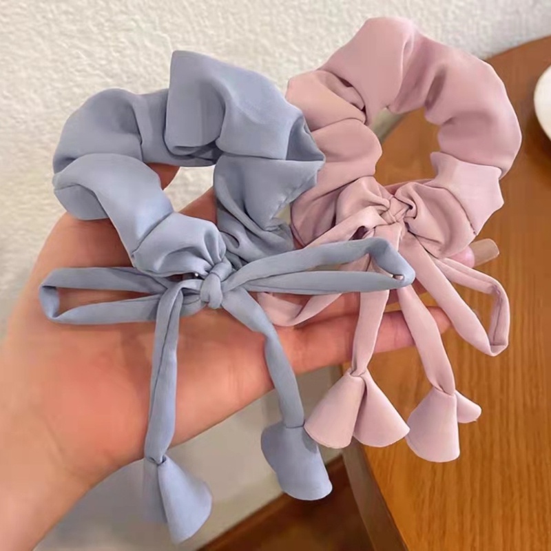 Dây Cột Tóc Bản Lớn Màu Trơn Thiết Kế Hình Nơ Xinh Xắn Cho Nữ
