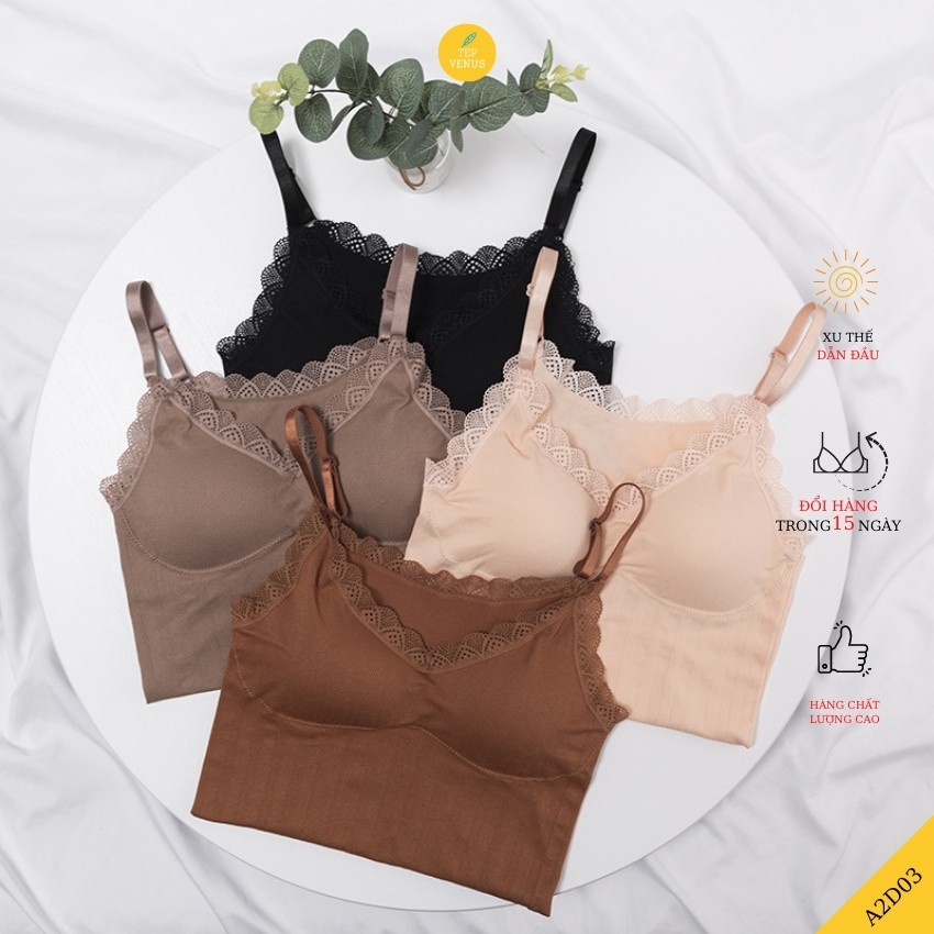 Áo Hai Dây Cotton Viền Ren Sexy - Mút Tháo Rời Tep Fashion - A2D101