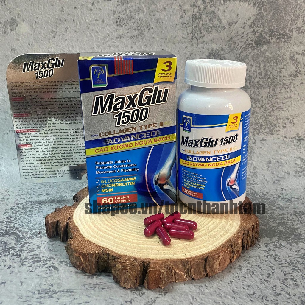 Viên uống MAXGLU 1500 bổ xung glucosamine hỗ trợ xương khớp – Hộp 60 viên