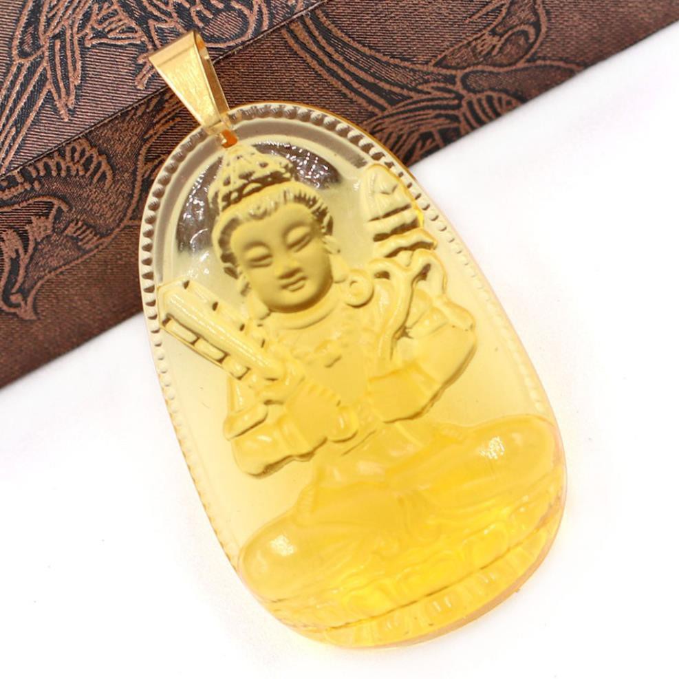Mặt Phật Hư Không Tạng Bồ Tát Pha Lê Vàng 3.6cm - Phật bản mệnh tuổi Sửu, Dần - Mặt size nhỏ - Tặng kèm móc inox