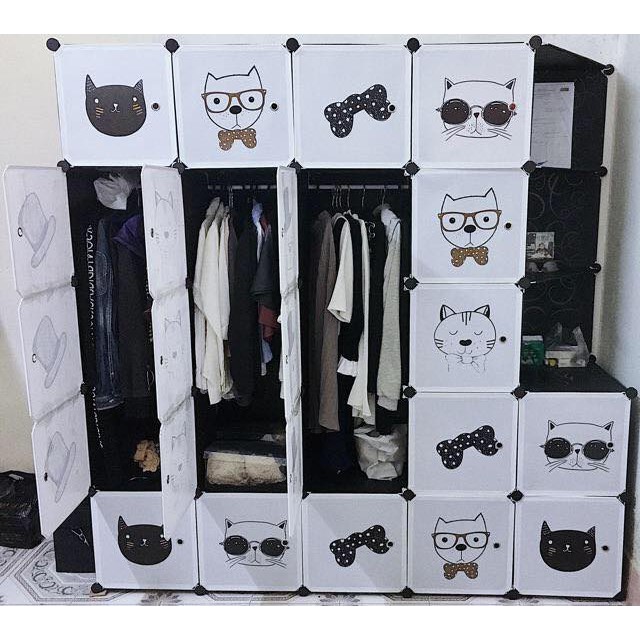 TỦ NHỰA LẮP GHÉP 9 Ô ĐEN TRẮNG QUẦN ÁO-TẶNG KÈM THANH TREO ĐỒ-MÓC CÀI SƯỜN TỦ-BH 12 THÁNG