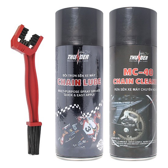 [Mẫu Mới] Combo bảo dưỡng sên chống văng Thunder Chain Lube 400ml và Rửa sên MC - 40 Tặng kèm Bàn chải vệ sinh sên