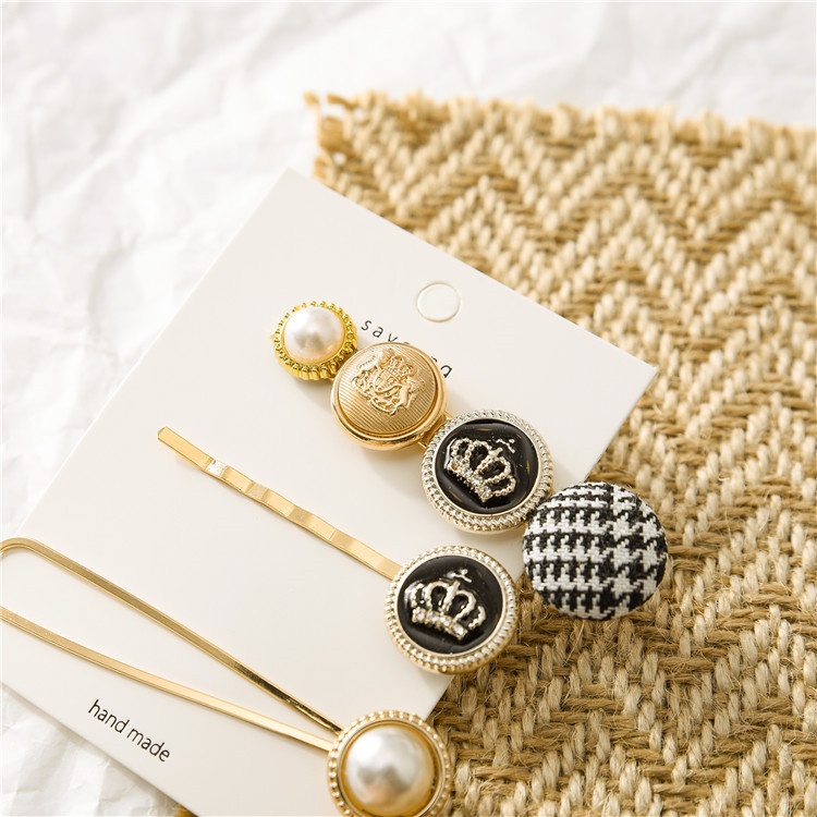 Kẹp Tóc Hình Vương Miện Đính Hạt Ngọc Trai Phong Cách Hàn Quốc
