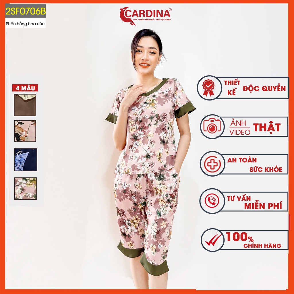 Đồ Bộ Nữ CARDINA Chất Lụa Satin Nhật Cao Cấp Áo Cộc Tay Quần Lửng Họa Tiết Độc Đáo 2SF07