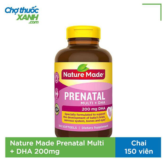 Viên uống bổ bà bầu Nature Made Prenatal Multi DHA bổ sung vitamin khoáng chất, Chai 150 viên