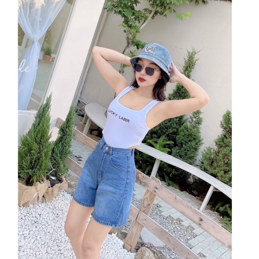 Quần Sọt Jeans Ngố Lửng Ống Rộng Nữ Chất Bò Lưng Cao ULZZANG
