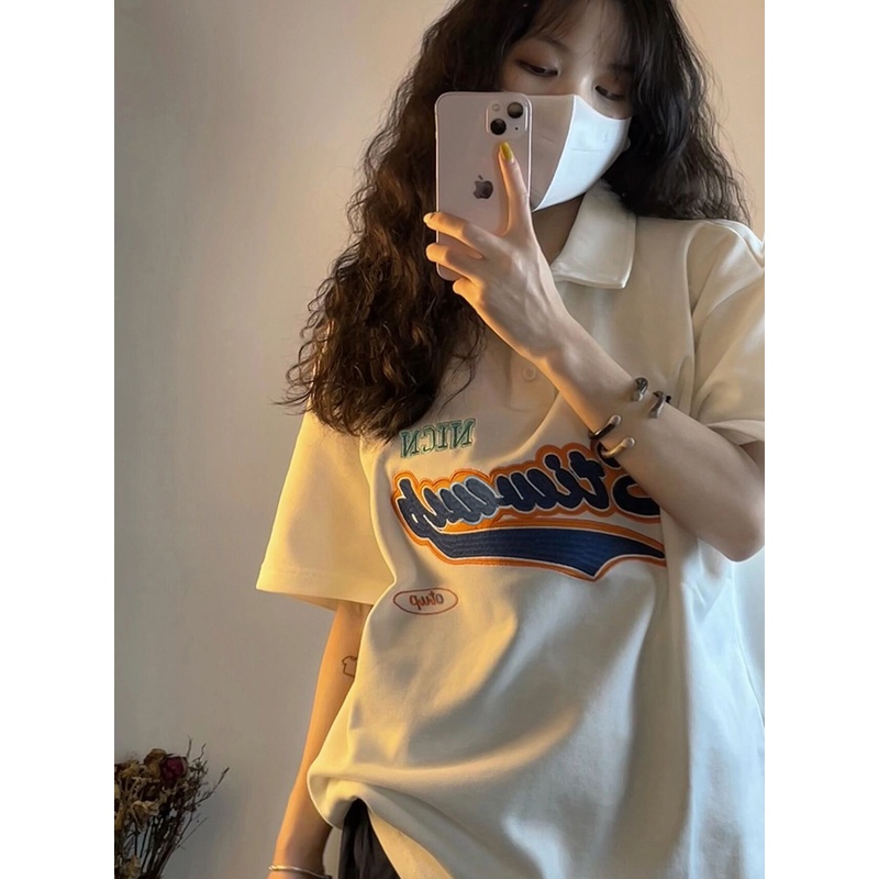 Áo polo Nữ Tay Ngắn Dáng Rộng Phong Cách Harajuku Cá Tính