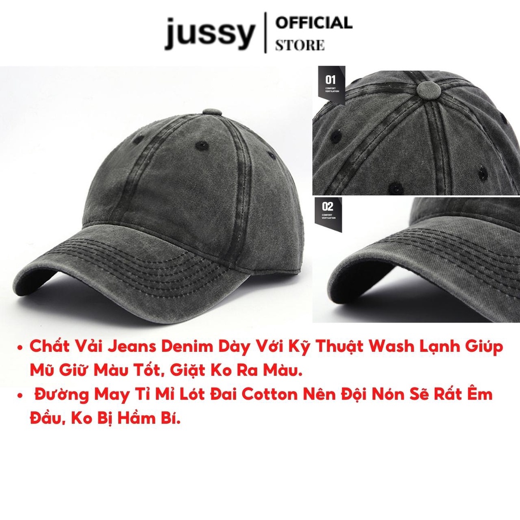 Mũ Lưỡi Trai Trơn Vải Jean Denim Wash Cao Cấp Nón Kết Nam Nữ Jussy Fashion Phong Cách Nón Lưỡi Trai Unisex Form Mềm