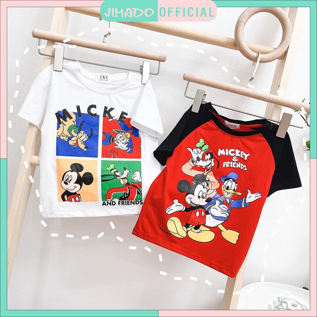 Áo cho bé gái bé trai gái combo 2 áo phông thun đỏ trắng hình mickey and friend JIMADO SF52