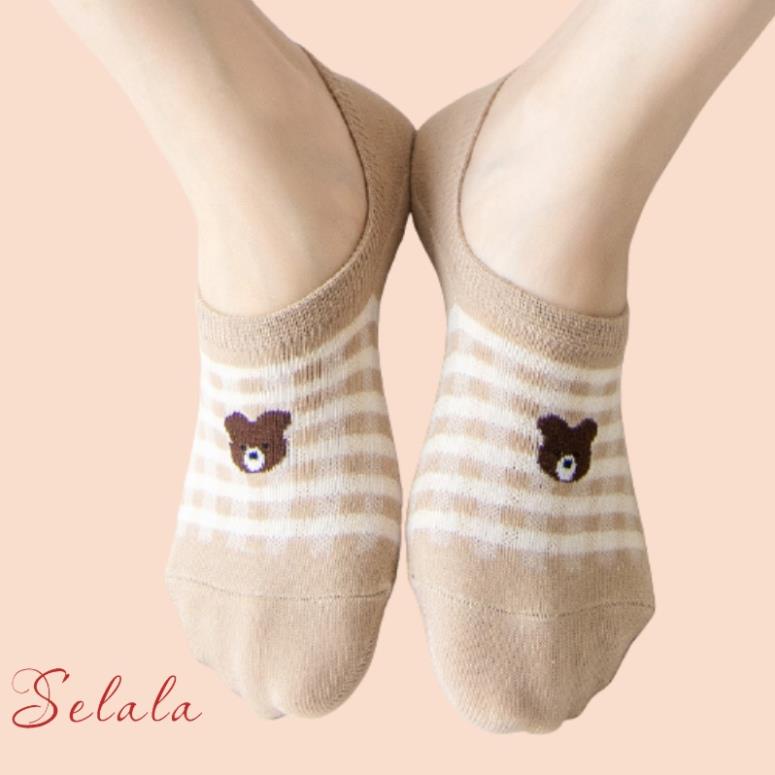 COMBO 3 Tất Hài Hình Gấu Selala Cotton Cổ Ngắn Co Giãn Chống Tuột Hình Siêu Xinh