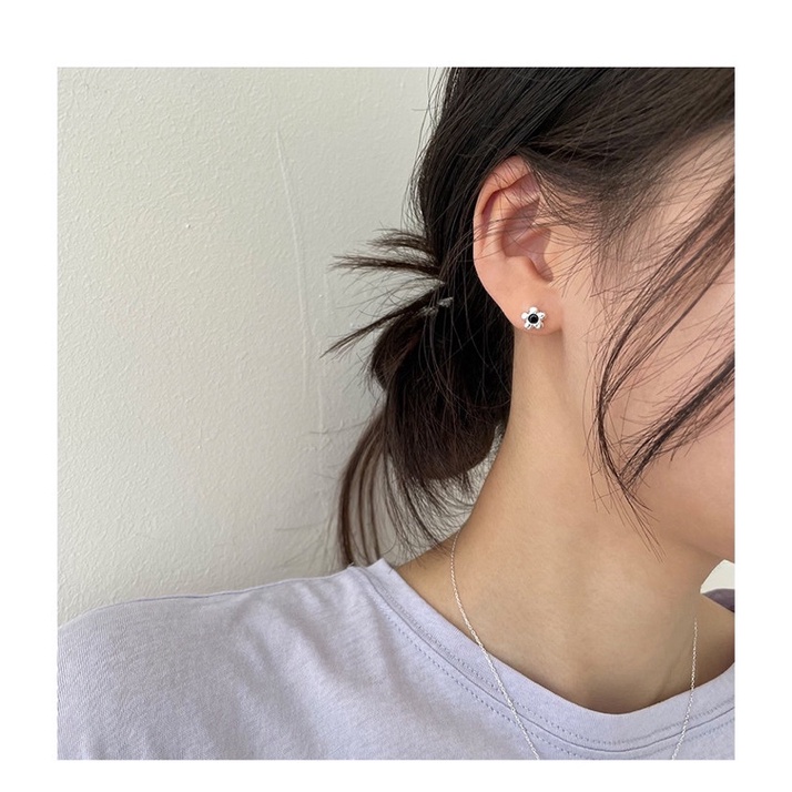 bông tai-dây chuyền nhẫn hoa mini nụ đen xinh xắn