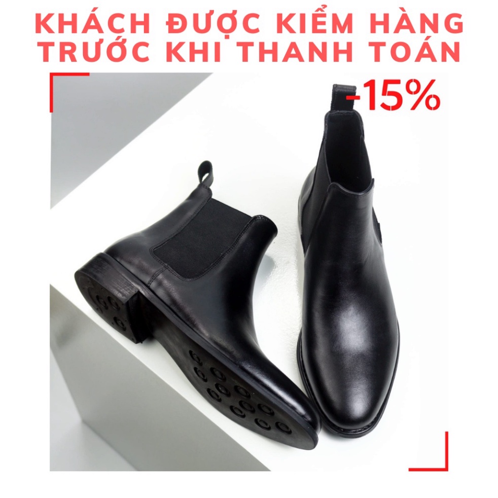 Giày thời trang nam cao cổ Chelsea boots tăng 3.5cm chiều cao da bò nguyên tấm