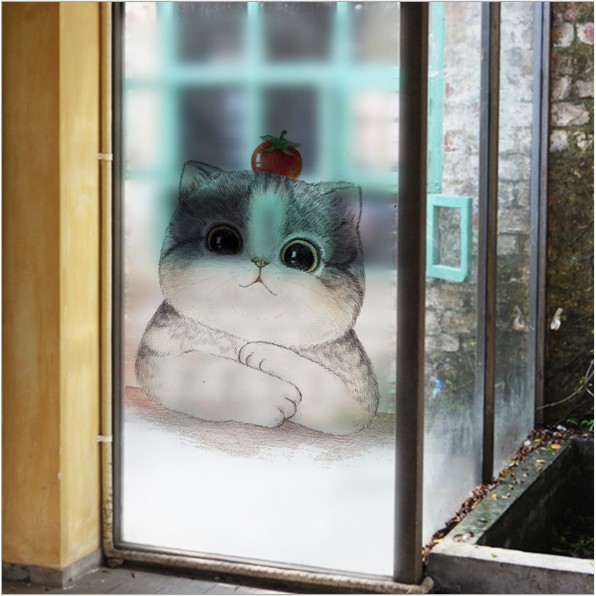 Decal dán kính cao cấp - Mèo Mập Cà Chua ( 60x116cm )