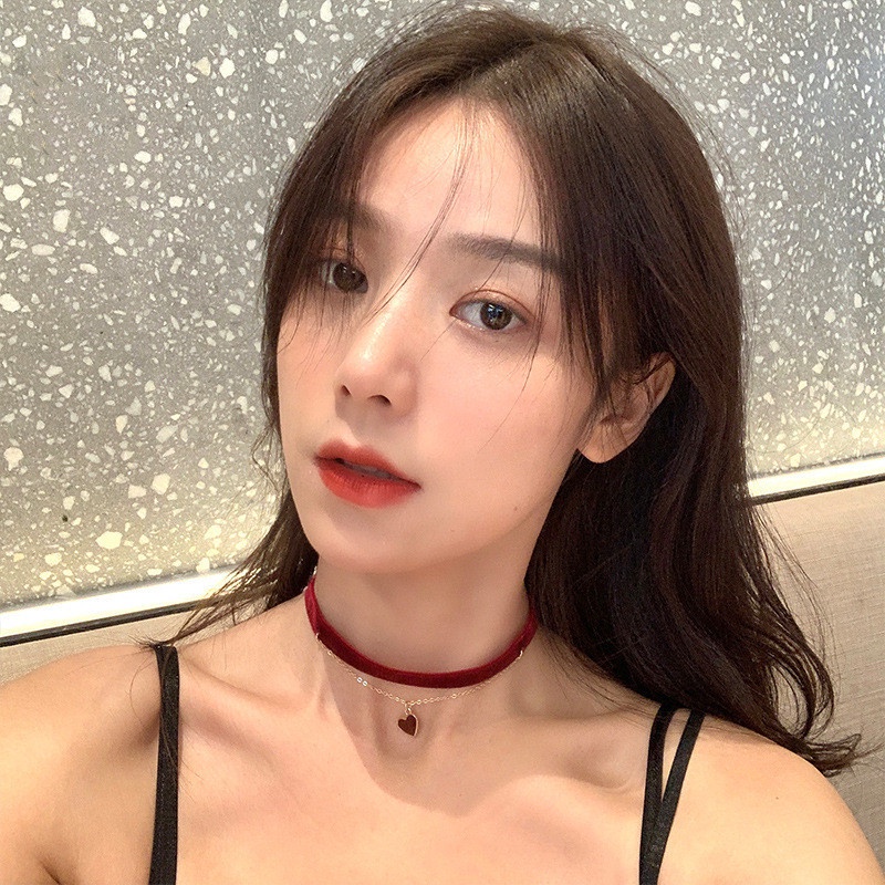 Vòng Cổ Choker Hai Lớp Mặt Trái Tim Phong Cách Hàn Quốc Thời Trang