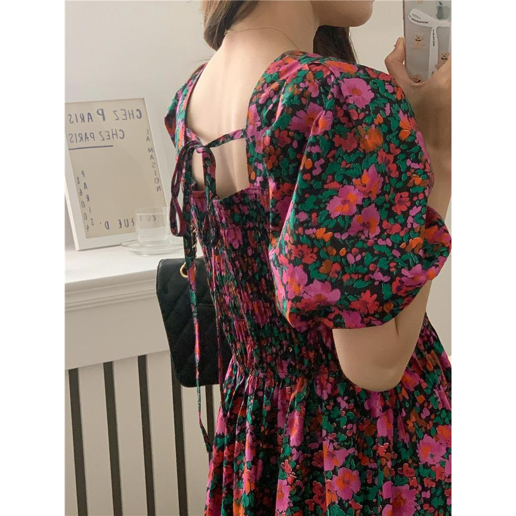 Đầm Hoa Cổ Vuông Dáng Dài Vừa Phong Cách Retro 60653