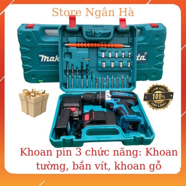 Máy Khoan Pin Makita 36v, Máy Bắn Vít 3 Chức Năng Lõi Đồng Có Búa, Pin 5cell - Tặng bộ phụ kiện 24 món - storenganha