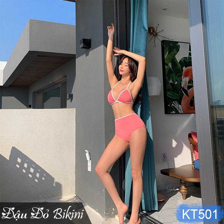 Bộ bikini nữ sexy gợi cảm, bộ bơi 2 mảnh quần cạp cao, áo tôn vòng một, chất thun bơi dầy đẹp, dáng classic | KT501