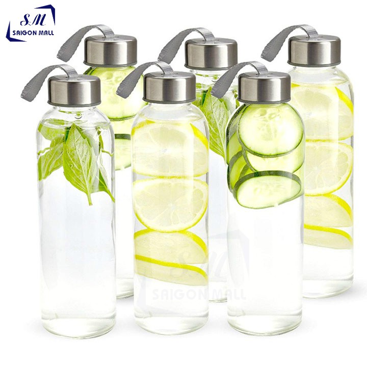 Bình thủy tinh 500ml có dây xách-dây màu ngẫu nhiên