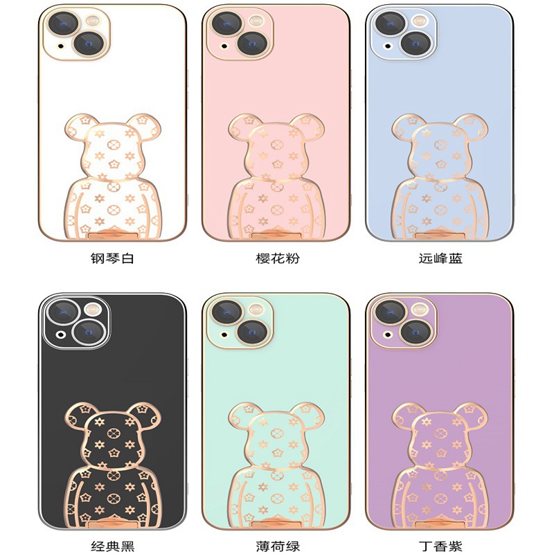 Ốp Điện Thoại Mạ Điện Họa Tiết Hoa / Gấu Hoạt Hình Kèm Giá Đỡ Cho iPHONE14 13pro max