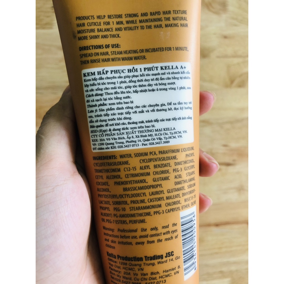 HẤP DẦU Ủ TÓC 1 PHÚT KELLA A+ 200ML DÀNH CHO TÓC KHÔ XƠ, HƯ TỔN -SẢN PHẨM SALON CHUYÊN DÙNG