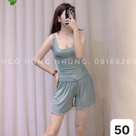 Sét bộ sát nách thêu chữ thun gân nhuyễn PC