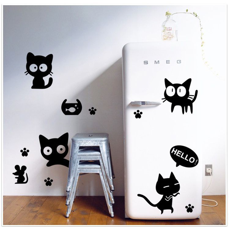 Decal dán tường [GIÁ SỐC] Mèo đen dễ thương DKN035