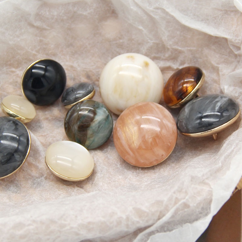 Set 6 Nút Áo Kim Loại Tròn Trong Suốt Hình Mèo Mắt Vàng Phong Cách Vintage Trang Trí Áo Khoác/Váy Cưới DIY