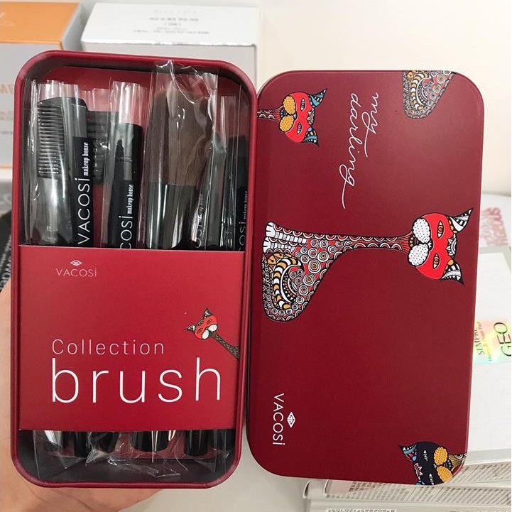 Bộ Cọ Trang Điểm Hộp Sắt Mini 6 Cây Vacosi Collection Makeup House