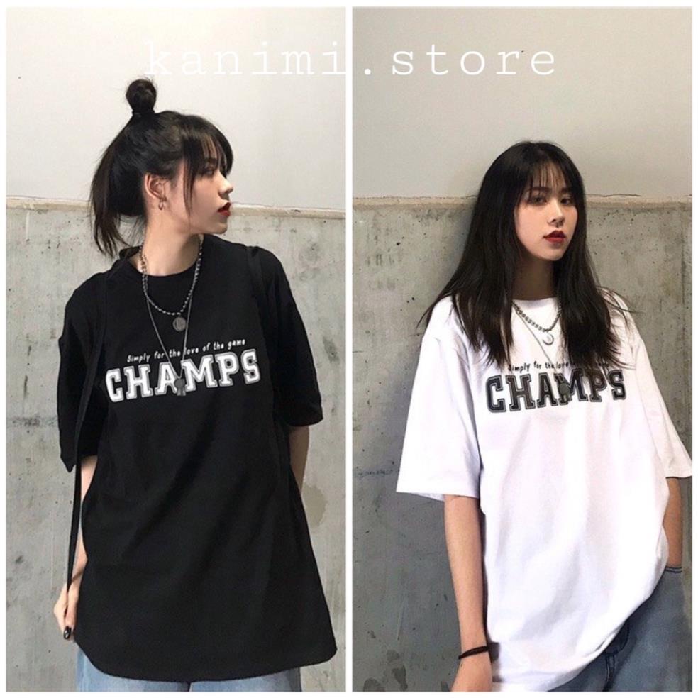 SALE Áo thun tay lỡ phom rộng Unisex CHAMPS - áo phông nam nữ form rộng 40-75kg mặc đẹp