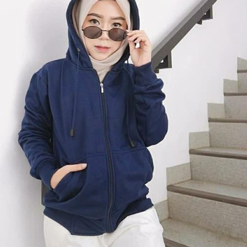 Áo Khoác Hoodie Màu Trơn Phối Khóa Kéo Phong Cách Quân Đội Cá Tính Cho Nam Nữ