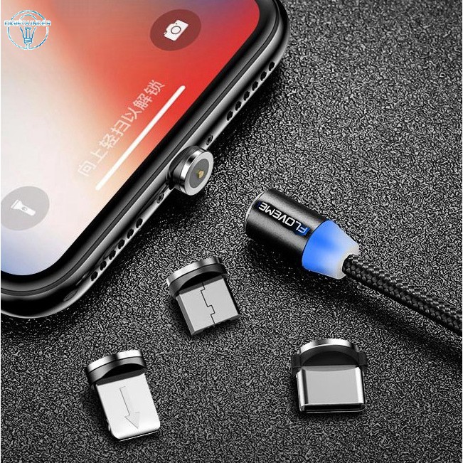 OM Cáp sạc từ hút nam châm đầu Iphone | micro USB | Type C xoay 360 độ dây dù,có LED cao cấp