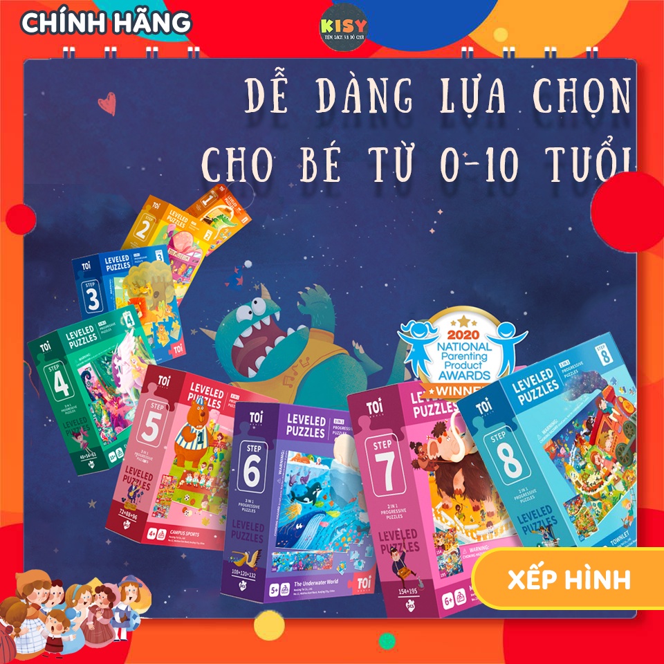 Bộ xếp hình TOI thăng cấp 9 cấp độ cho bé từ 1-8 tuổi - Kèm file nghe T.ANH - TOI LEVELED PUZZLE