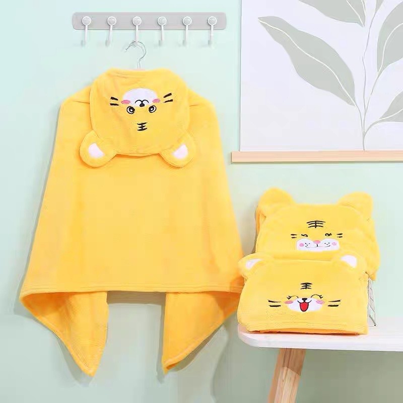 Khăn Tắm Cho Bé, Khăn Choàng Có Mũ Chùm Đầu Vải Sợi Mềm Mịn