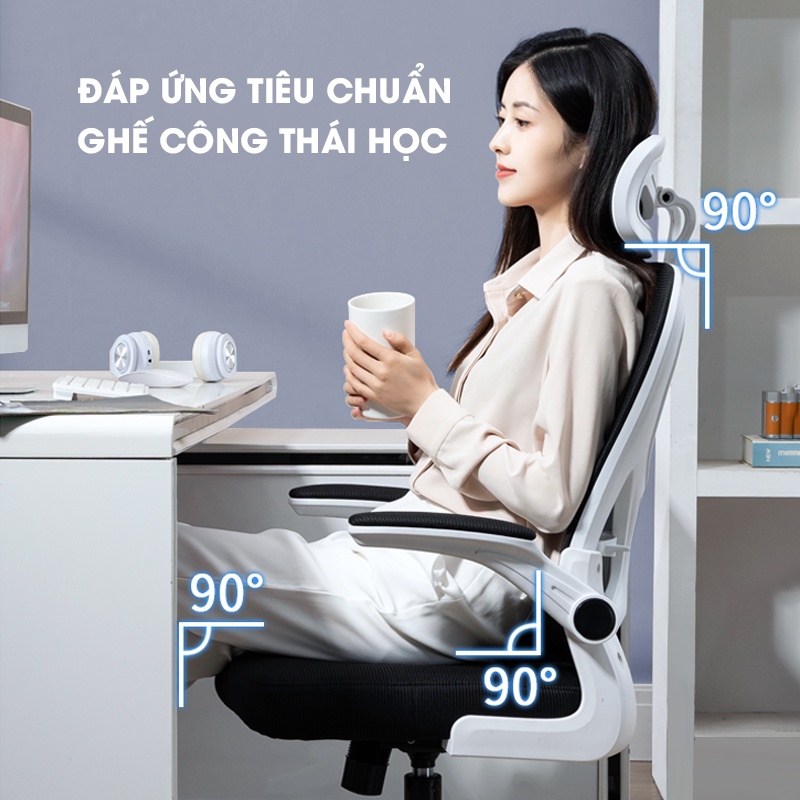 Ghế Xoay Văn Phòng Có Tựa Ngả Lưng Và Tựa Đầu, Ghế Công Thái Học Lót Đệm Ngồi Êm Ái