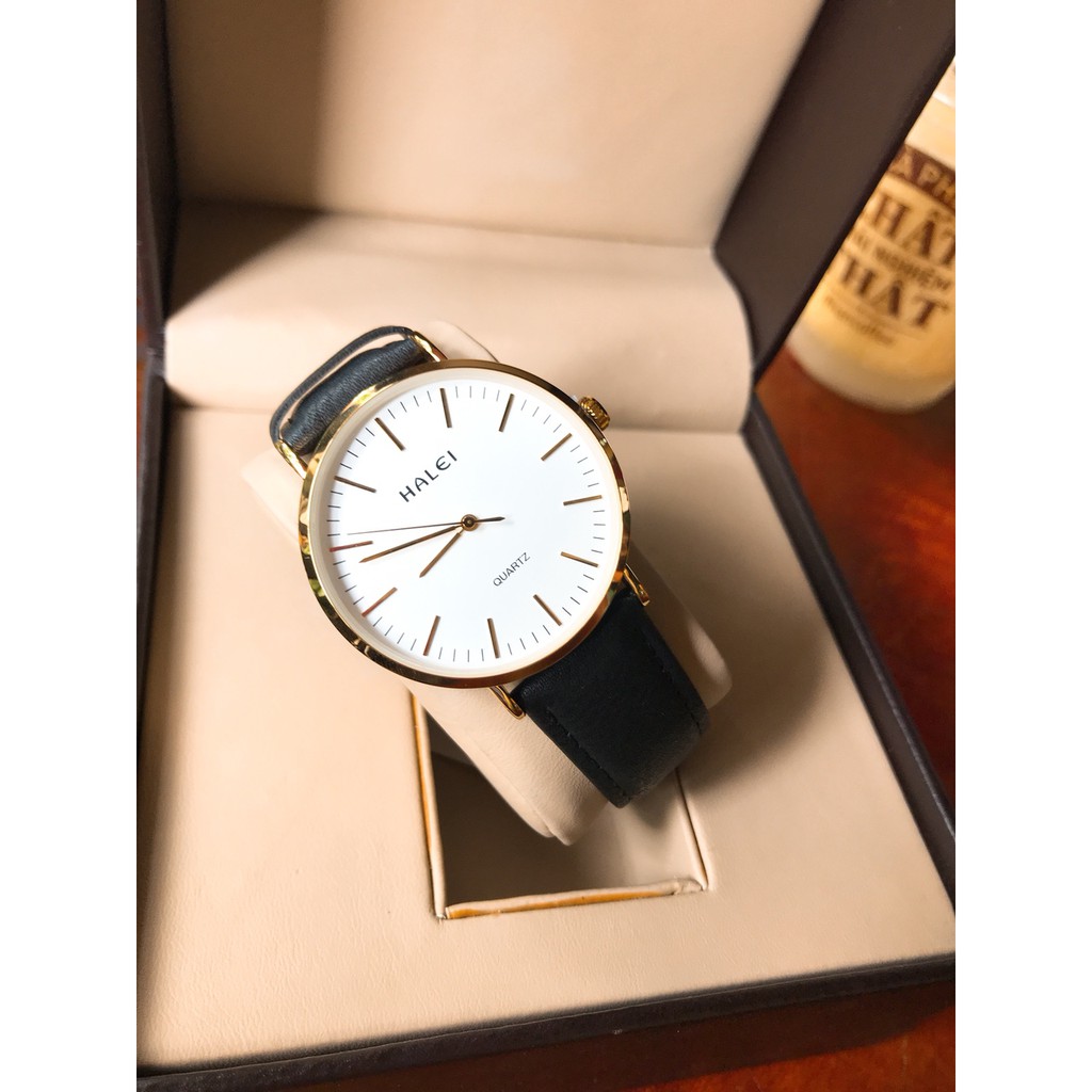 Đồng hồ nam nữ HALEI mặt tròn số vạch 25mm 39mm dây da cao cấp kính chống xước, chống nước tuyệt đối HL541 | BigBuy360 - bigbuy360.vn