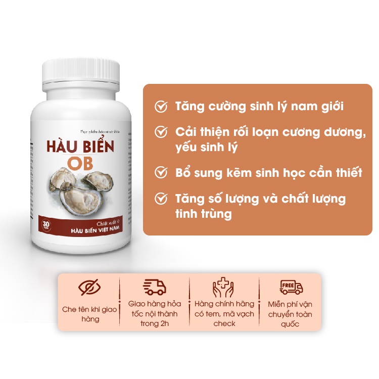 Chống xuất tinh sớm, tăng cường sinh lý nam Hàu biển ob, Oyster plus, Hộp 30v